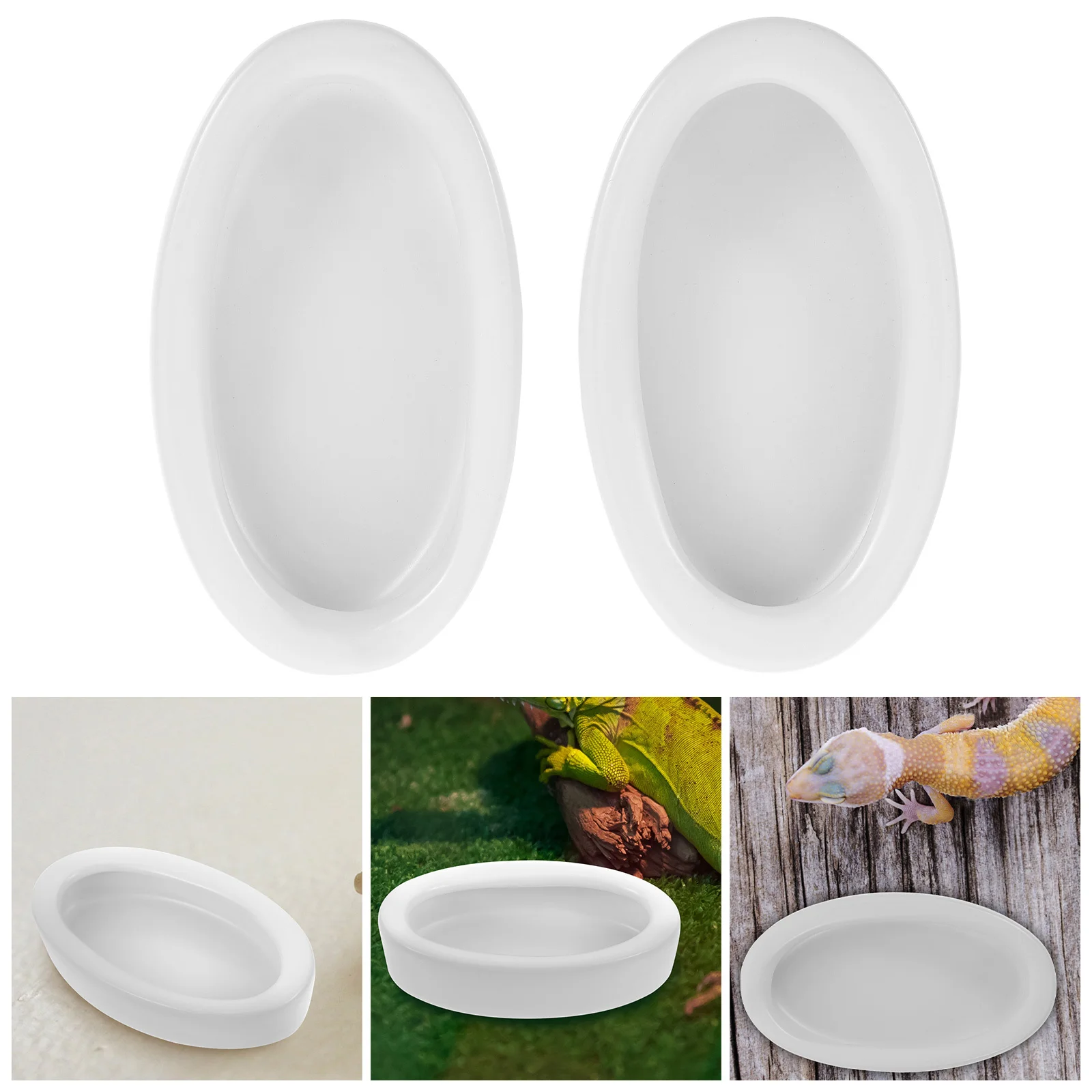 

2Pcs Ceramic Food and Water Bowl for Reptiles Oval Lizard Feeding Basin Non-Slip Pet Feeder Supplies for Tortoise Crawling Pets