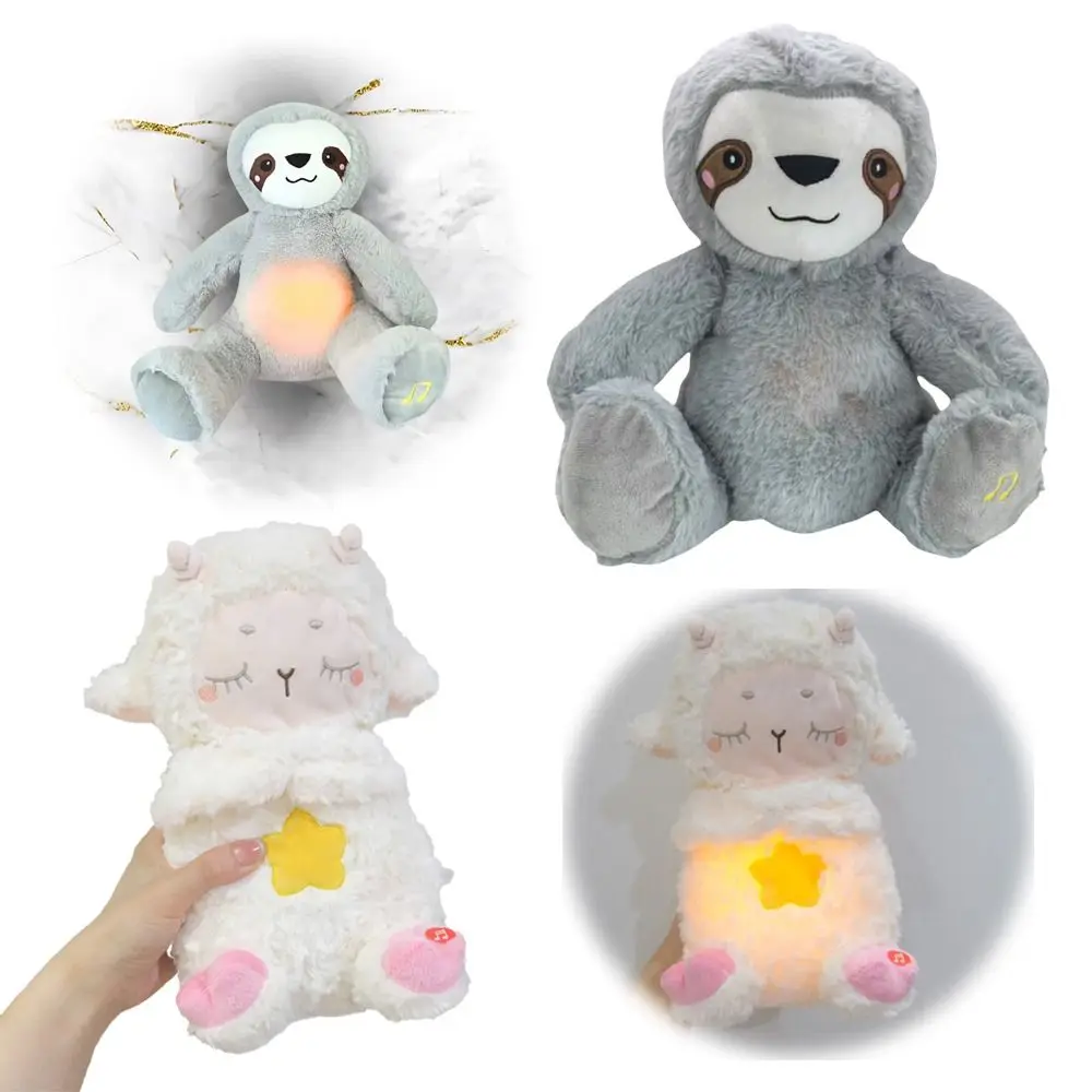 New Cute Baby Breathing Sloth Sleep Companion Music and Light Plush Dolls Wypchana zabawka Miękka kojąca owca dla dzieci Prezent