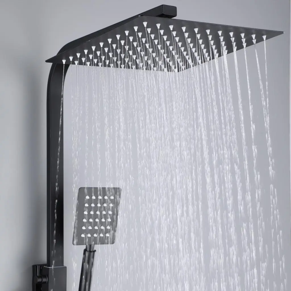 Black Shower Faucet Set  Rainfall High Quality All Metal Bathtub  Mixer Tap 4-way With Bidet Can adjusted the Height