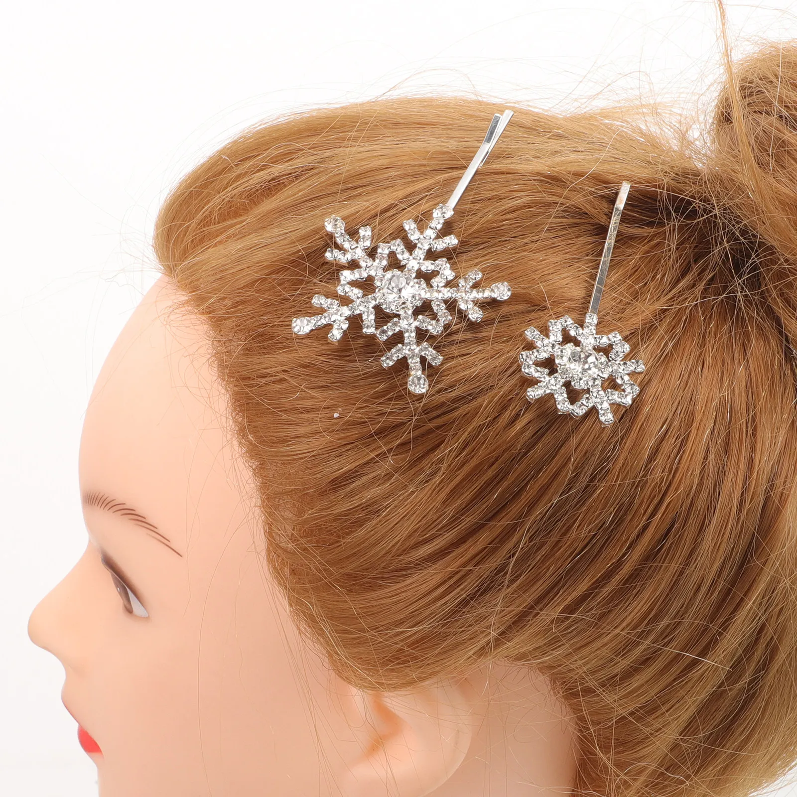 2Pcs Sparkly Snowflake Shape Hair Clips Rhinestone Alloy Hairpins Elegant Hair Jewelry for Women Wedding Party Special Occasion