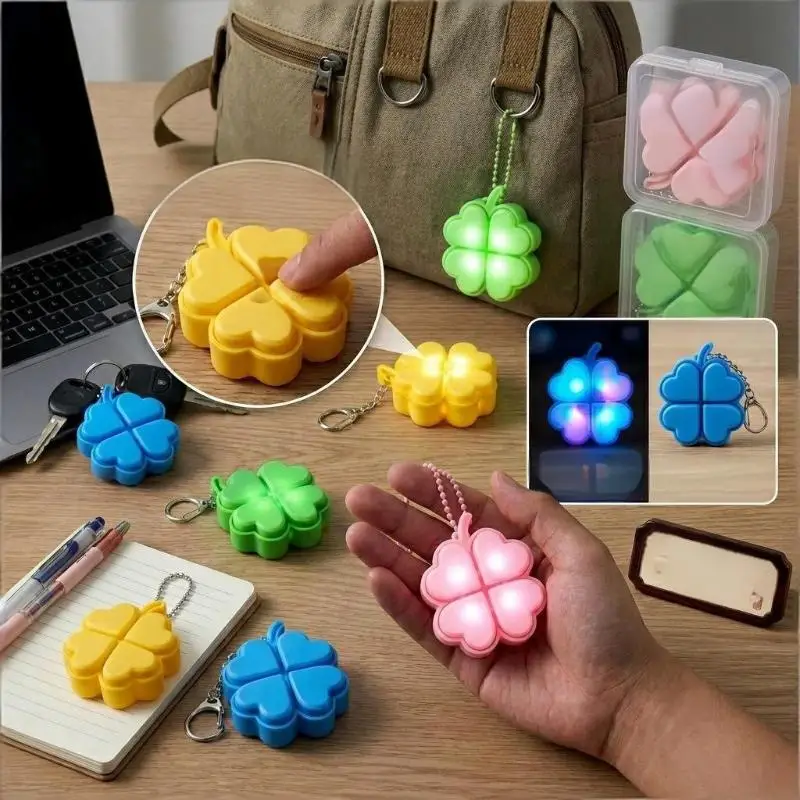 1Pcs Cute Four Leaf Clover LED Keychain With Color Changing Glow And Mini Storage Perfect For Backpack Decoration Night Use