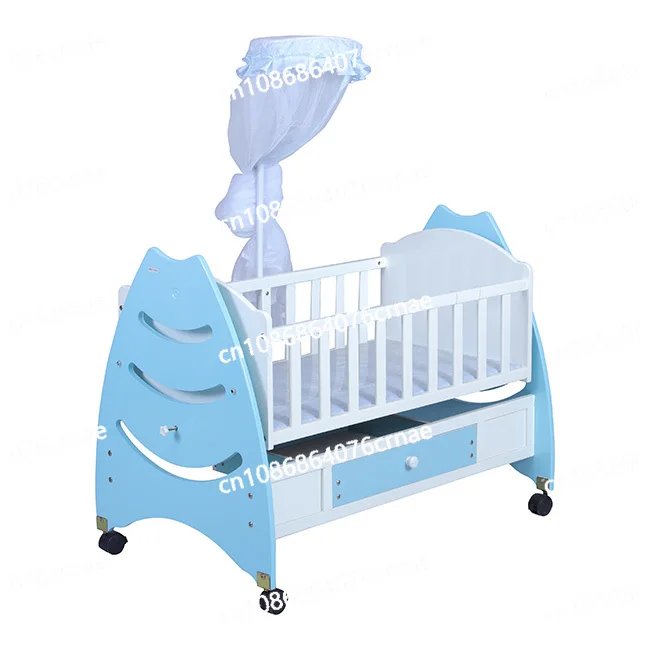 Multi Functional Baby Cot Bed Baby Crib with Removable Drawers with Mosquito Net  and Wheels Animal Design