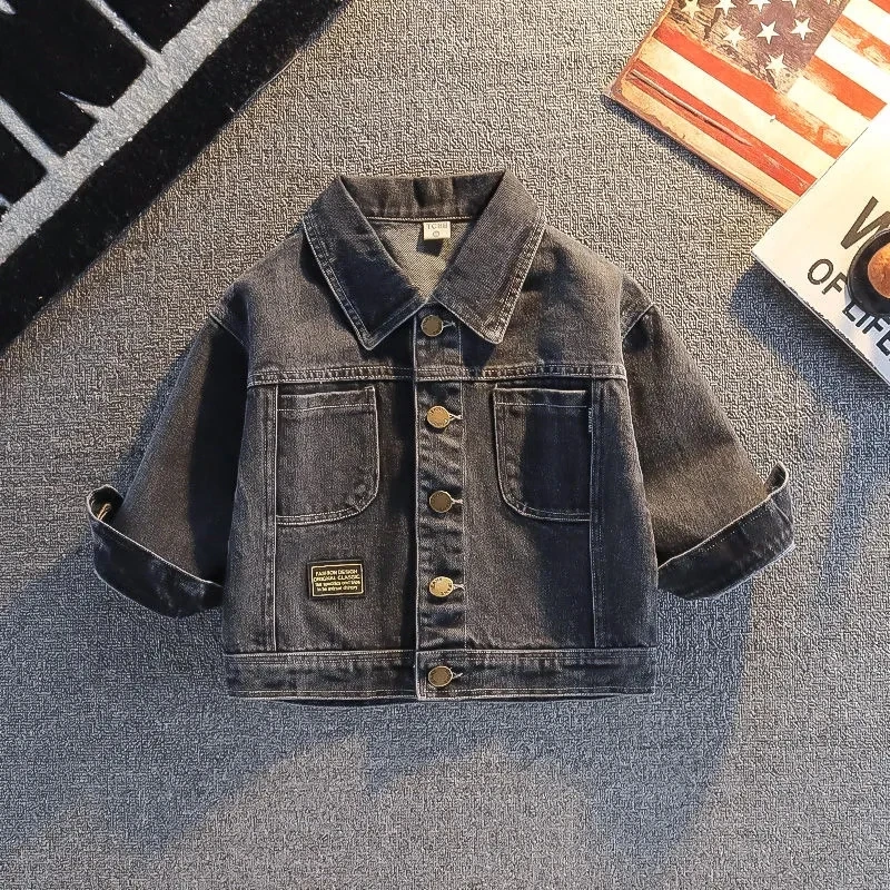 

Boys Baby Denim Jacket Spring and Autumn New Children's Coat Handsome Solid Color Casual Top