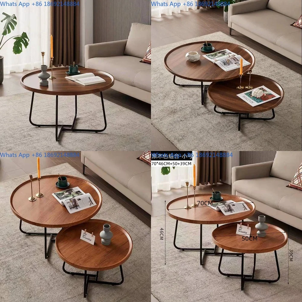 

Round Coffee Table for Living Room Iron and Wood Side Table for Office Home Decor