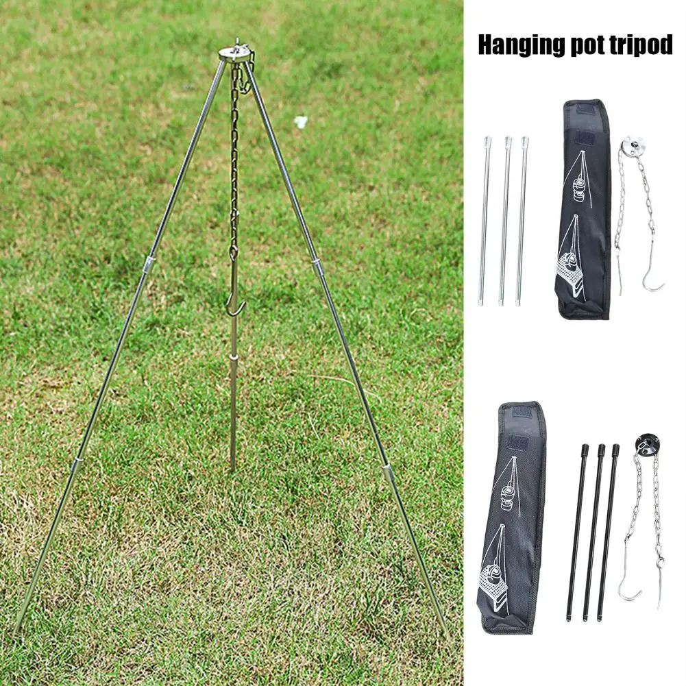 Camping Tripod Cooking Trivet Set Adjustable Hanging Chain Aluminum Alloy Pot Bracket With Portable Storage Bag Stand