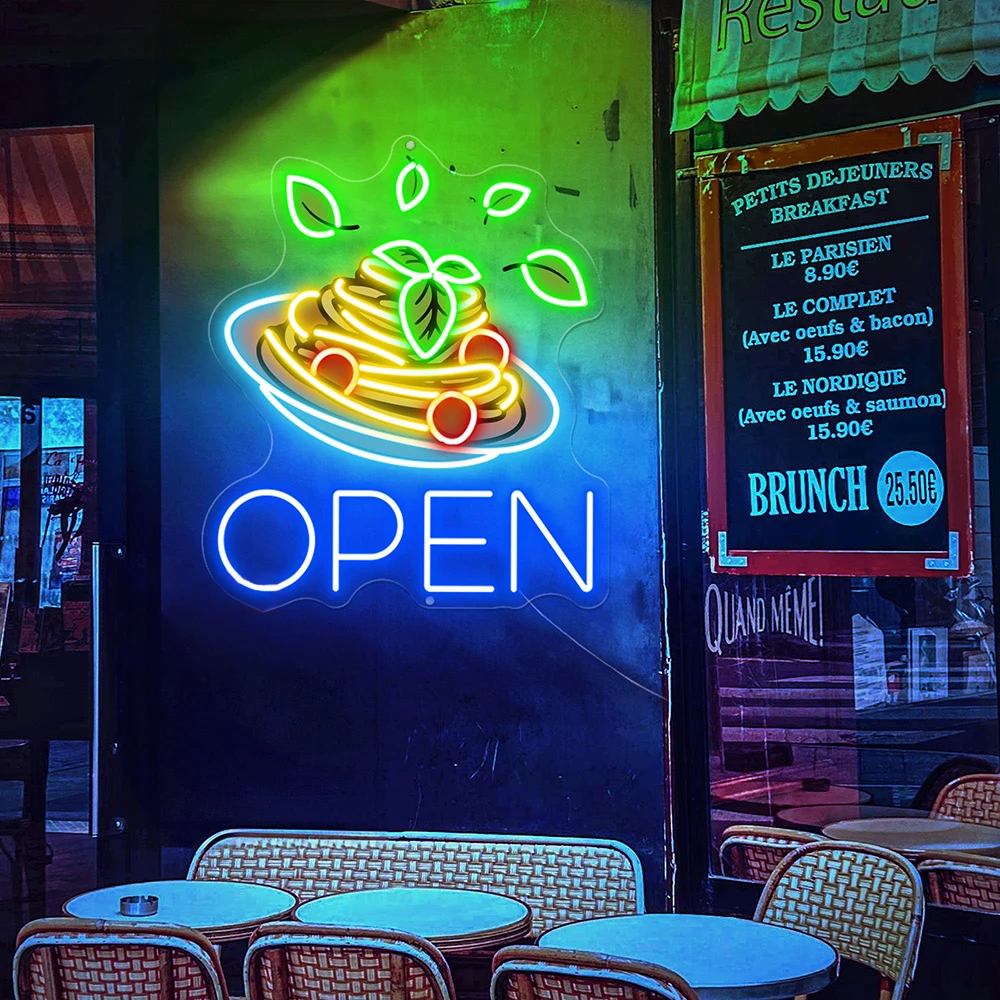 

Pasta Open Neon Sign Custom Food Kitchen Wall Decor Neon Light Spaghetti Sign Restaurant Open Custom Business Night Lights