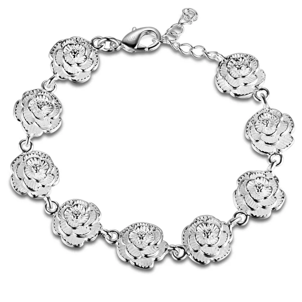 New 925 Sterling Silver 8 Inches Rose Bracelet For Women Charm Fashion Engagement Party Favor Jewelry Accessories