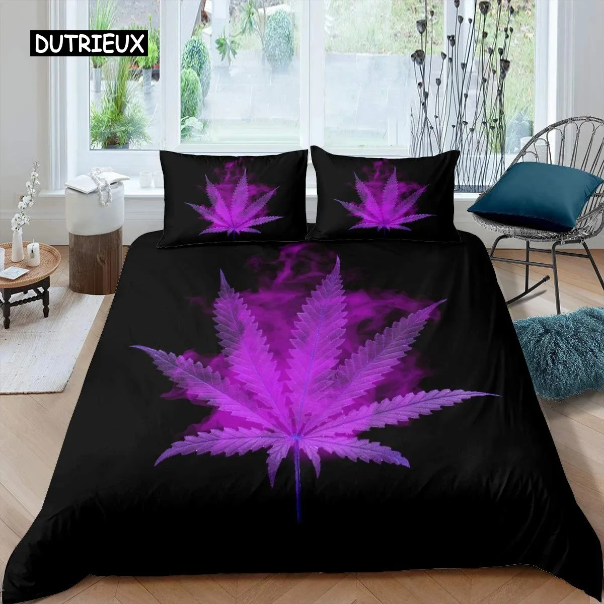 Marijuana Leaf Duvet Cover Cannabis Leaves Bedding Set Microfiber Weed Leaf Botanical Quilt Cover