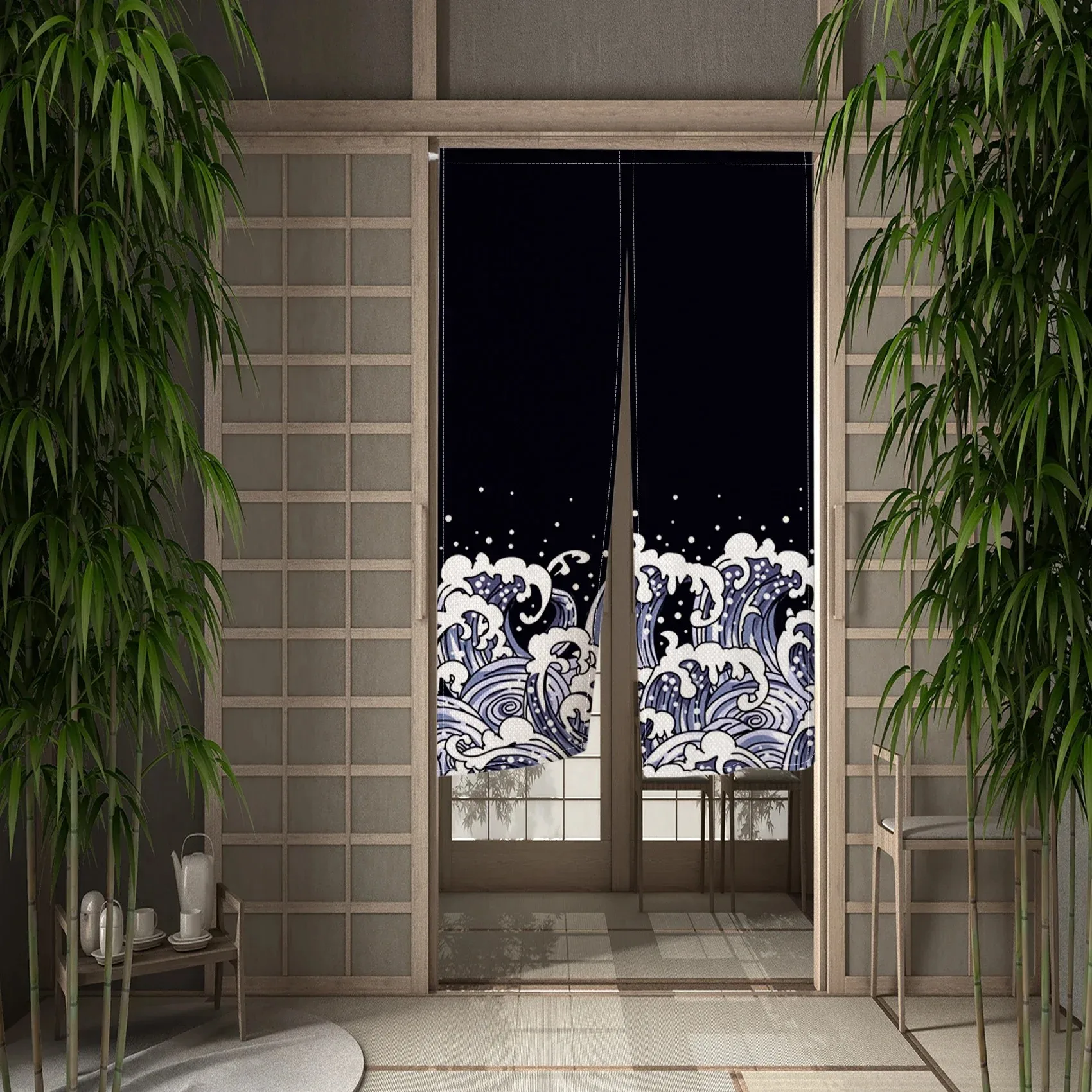 VIKAMA Japanese-Style Door Curtains, Kitchen And Dining Room Decorations, Suspended Half-Curtain Door Curtains