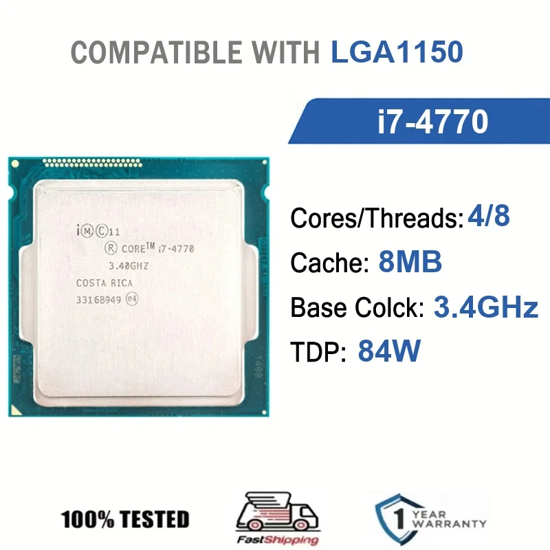 Intel Core i7-4770, 4 Núcleos, 8 Subprocesos, 3.4GHz, 84W, 8MB de Caché, 22nm, LGA1150, SR149, DDR3 1600 MHz, Haswell, Gráficos HD 4600