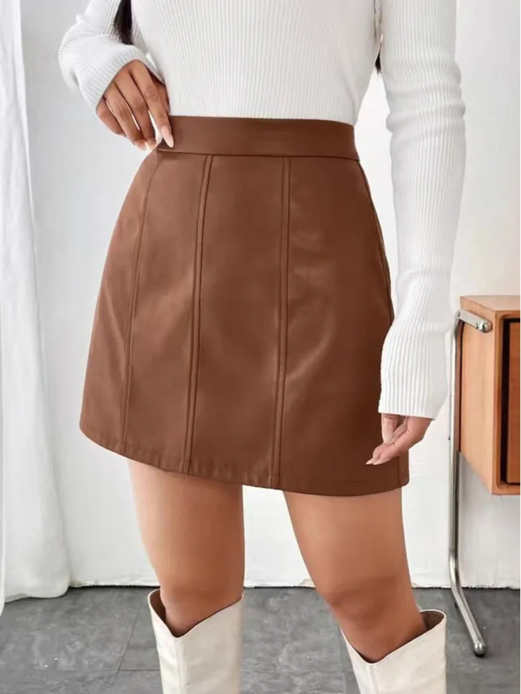 Moda aderente A-line Pu Gonne in pelle Donna 2026 Primavera Autunno Sexy alta Wasit Office Lady Gonna corta in nastro nero