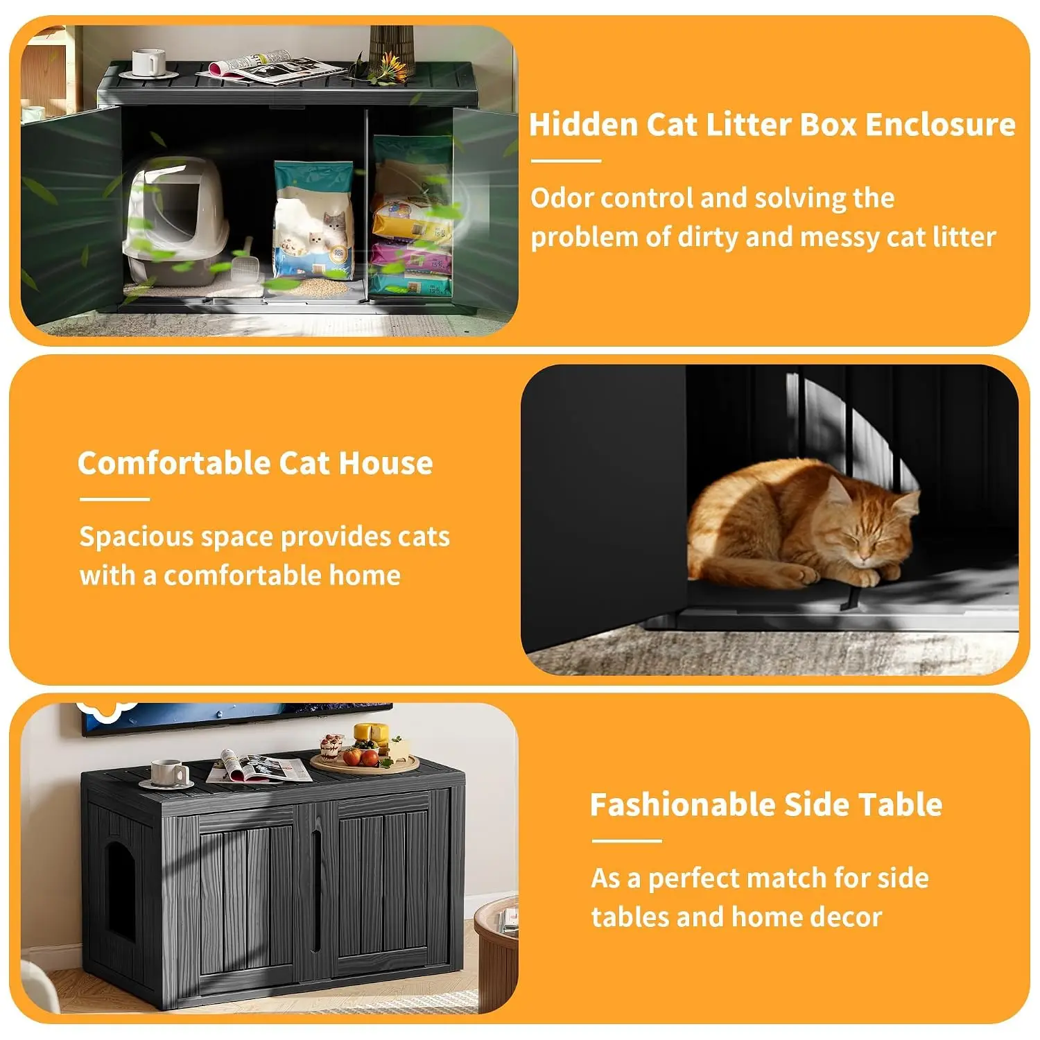 Cat Litter Box Enclosure, Black, 37.29''×20''×22.37''