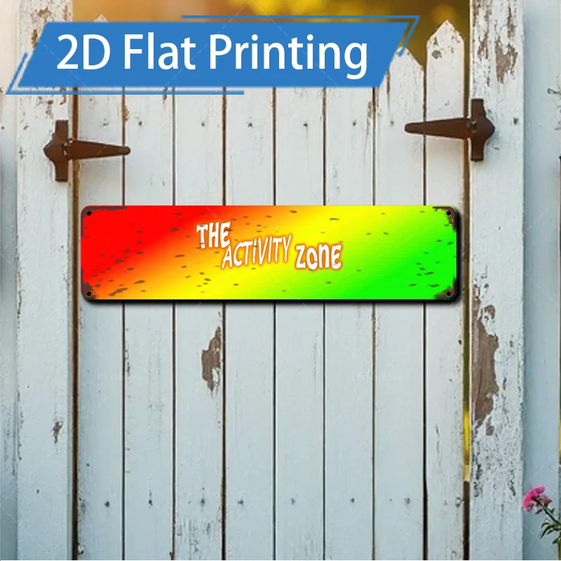 قطعة واحدة من لافتة معدنية، مقاس 4 × 16 بوصة "علامة باب الحظيرة الريفية: "منطقة النشاط" - فن الطباعة المسطحة النابضة بالحياة ثنائية الأبعاد" #1