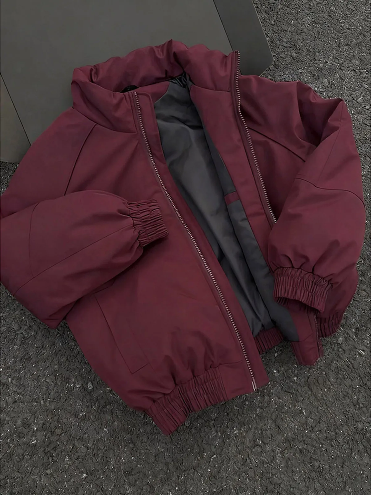 Red Wine Color Stand Collar Men's down Cotton Jacket Winter Deconstructed Splicing Shoulder Cotton Coat Short Bread Shape