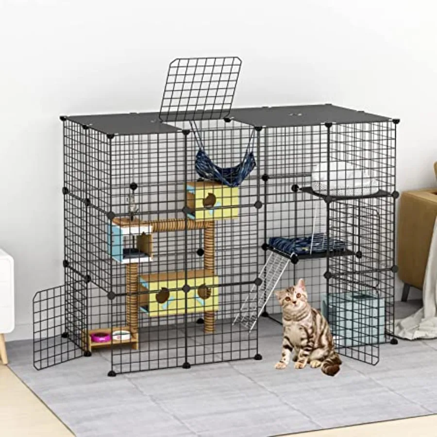 

Большой металлический вольер-манеж для кошек, 2x3x4 фута, для 1-4 кошек, серый, прочный, разборная конструкция, для использования в помещении
