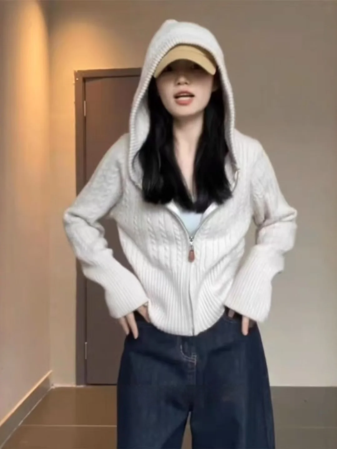 

Мягкая уютная вязаная шапка, толстовка, кардиган, женская осенне-зимняя верхняя одежда, свитер, куртка, хлопок для поездок на работу, влажная...