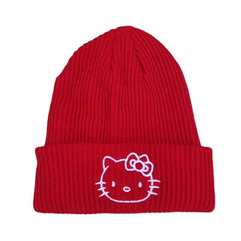 Sanrio Cartoon Embroidered Knitted Hat Hello Kitty Cinnamoroll Cute Pattern Wool Cap for Women Men Winter Warm Windproof Hat