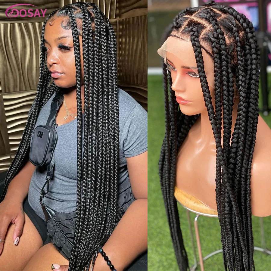 Tribal Braids Synthetic Braided Wigs Full Lace Front Wigs Knotless Box Braids With Baby Hair 36'' Cornrows Braid For Black Women