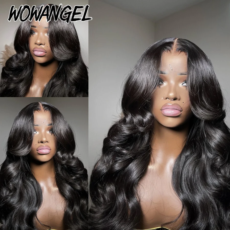 Wow Angel-باروكات برباط عالية الجودة للنساء ، شعر طبيعي مموج ، جزء متوسط عميق ، باروكات إغلاق دانتيل سويسرية بدون غراء ، 250% ، 2x6