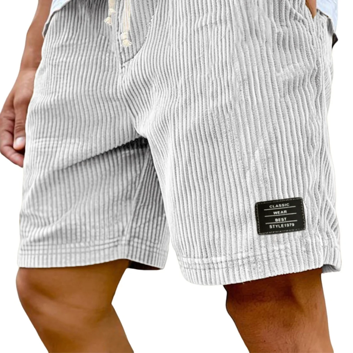 Summer New Men's Corduroy Retro Casual Shorts Breathable Five-point Pants Khaki