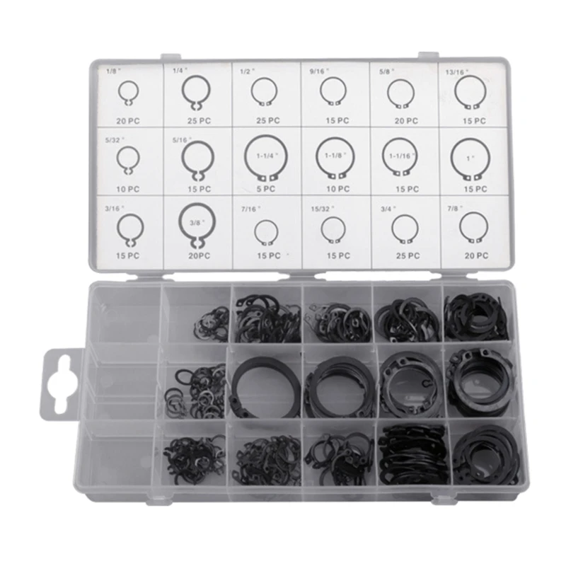 300Pcs Stainless Steels External Retaining Clamps Rings Washer Circlip Snaps Retainer Clip Rings Assortment 18 Size