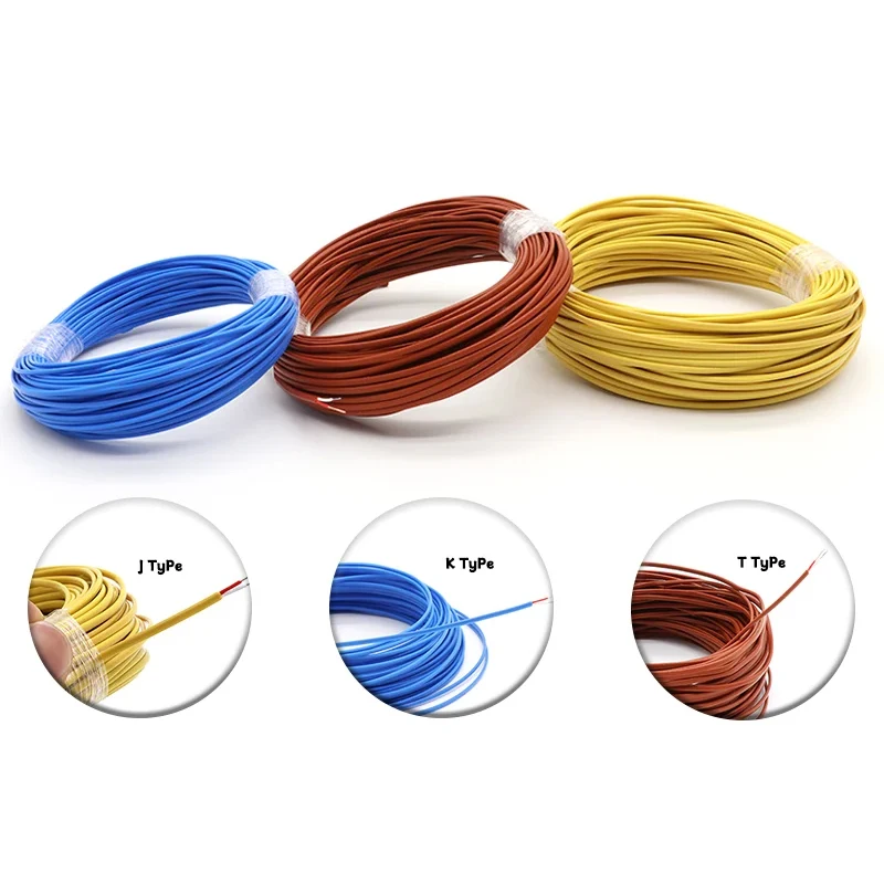 5/10/50m K J T Type Thermocouple Wire 2 Cores High Temperature Measuring Compensation Cable PTFE Insulator Electronic Line