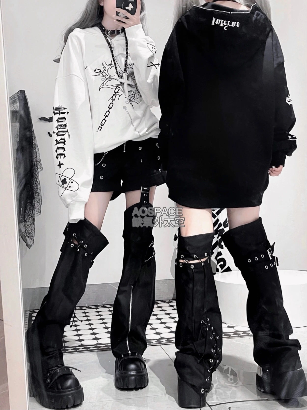 Subculture Harajuku Gothic Sweet Cool Girl Print Long Sleeve Zip Hooded Zip Anime Hoodies Loose Casual Sweatshirts Women Autumn