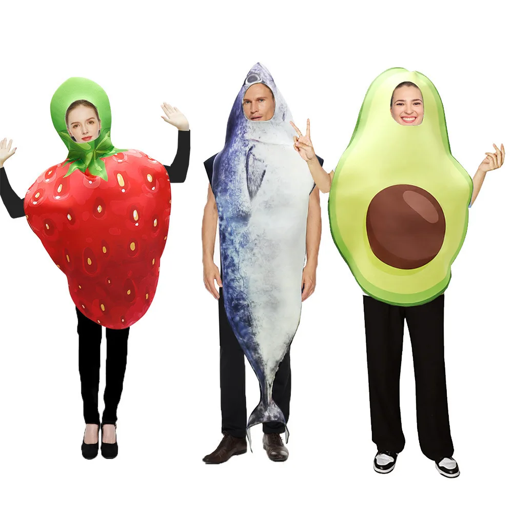 

Halloween Cross-Border New Model Funny Stage Fruit Cosplay Costume Strawberry Avocado Fishman Prop Suit for Party