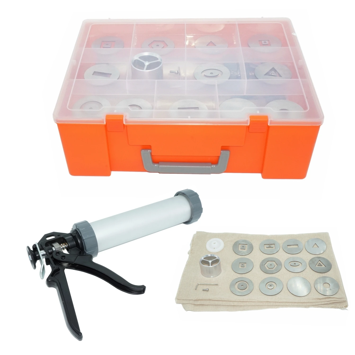 Clay Extruder Clay Gun Tool Set with 12 Different Mould,Clay Linen Tablecloth and Double Layer Storage Box.Hand-Held Clay Extrud