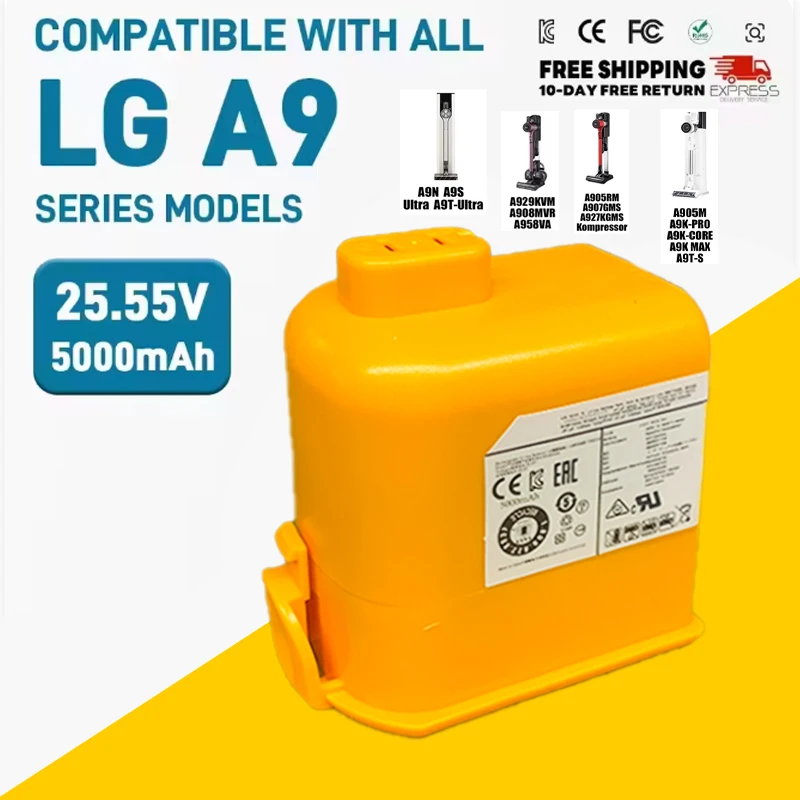 

NEW 5.0/6.0Ah Vacuum Cleaner battery EAC63758601 for LG Cord Zero A9,Cord Zero A9+,A9, Cord Zero A9 Plus,A9M,A958,A958SK