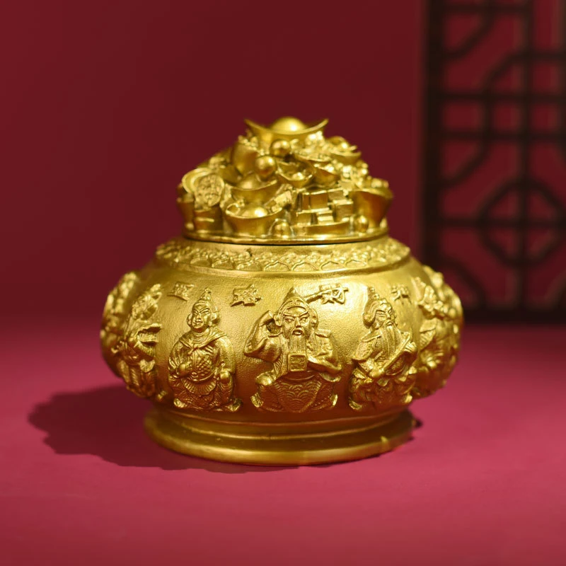 Wealth-Attracting Treasure Bowl Ornament, A Golden Piggy Bank, Gold Ingot Craft, Feng Shui Decoration For Office Opening And Liv