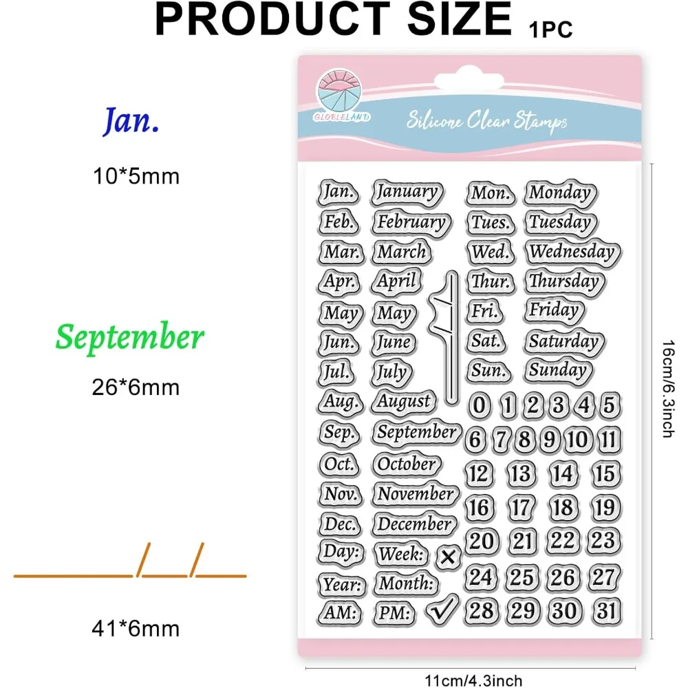 Calendar Clear Stamp for Scrapbooking Week Month Silicone Stamps Date Time Transparent Stamp for Card Making DIY Embossing