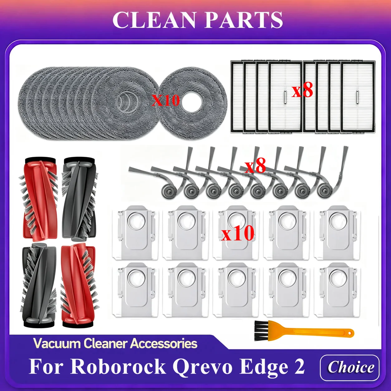 Fit For Roborock Qrevo Edge 2 Main Side Brush Mop Hepa Filter Dust Bag Robot Vacuum Cleaner Accessories Spare Parts