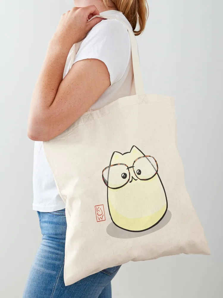 

Cat with Glasses - Cute Cat Illustration - Kawaii Cat Tote Bag foldable reusable bag canvas tote bags university shopper bag
