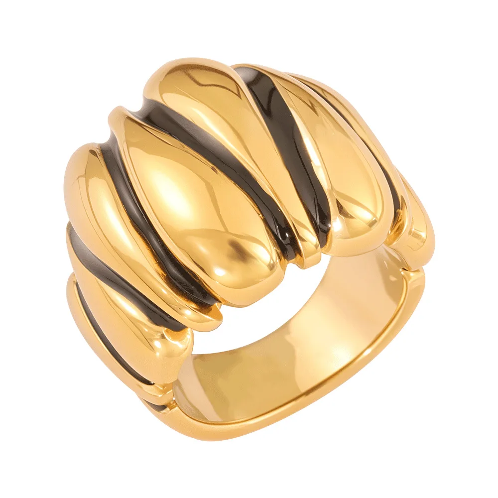 Light Luxury Irregular Cross Teardrop Enamel Wide Band Ring For Women Unique Hip Hop Street Style High Texture Party Jewelry Gif