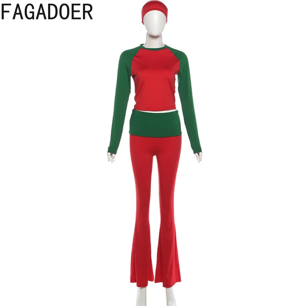 طقم موضة مكون من قطعتين من FAGADOER لملابس النساء بأكمام طويلة وسراويل قصيرة عالية الخصر ملابس خروج نسائية جديدة