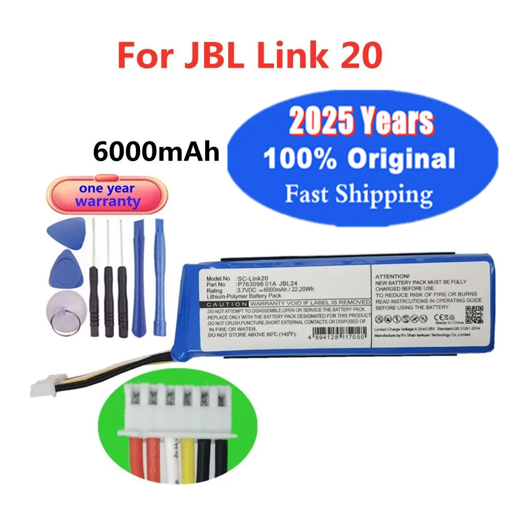 

Оригинальный сменный аккумулятор для детей 2025 года для JBL Link 20 Link20 P 763098 01A Оригинальный аккумулятор для динамика, 6000 мАч + бесплатные инструменты