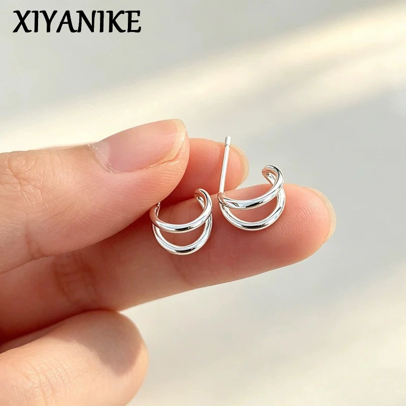 

XIYANIKE Simple Double-layer C Shaped Ear Stud Earrings For Women Girl Fashion New Jewelry Accessories Gift Party серьги женские