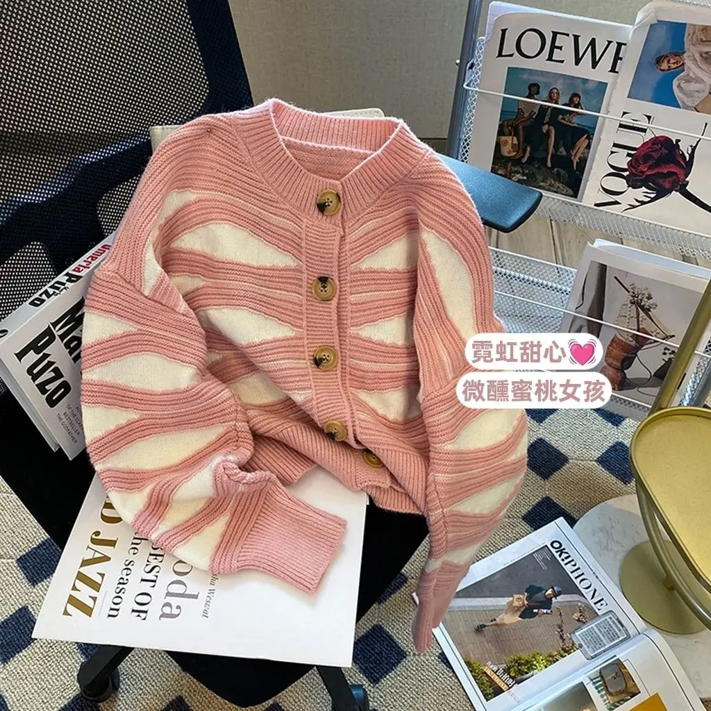 Striped Sweater Women Autumn New Knitting Cardigan Female All-match Loose Geometric Cardigan Coat Women\'s Clothing Trend Top Tee