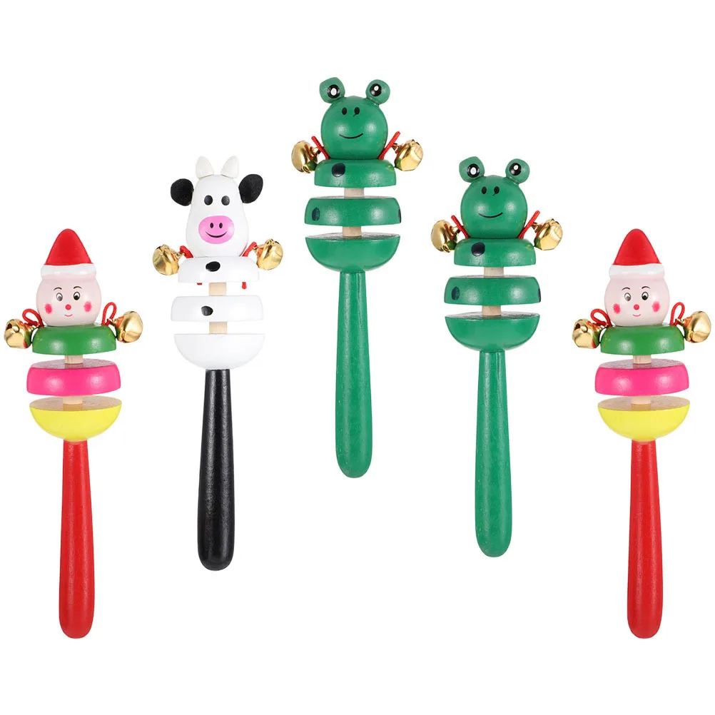 5 pçs mão jingle bells madeira animal chocalhos educativos brinquedos do bebê presentes de desenvolvimento precoce para bebês chocalho animal de madeira