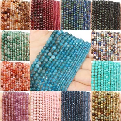 2 3 4mm Natural Faceted Apatite Sapphire Jade Onyx Gem Stone Beads Round Mineral Beads For Jewelry Making DIY Bracelet Accessory