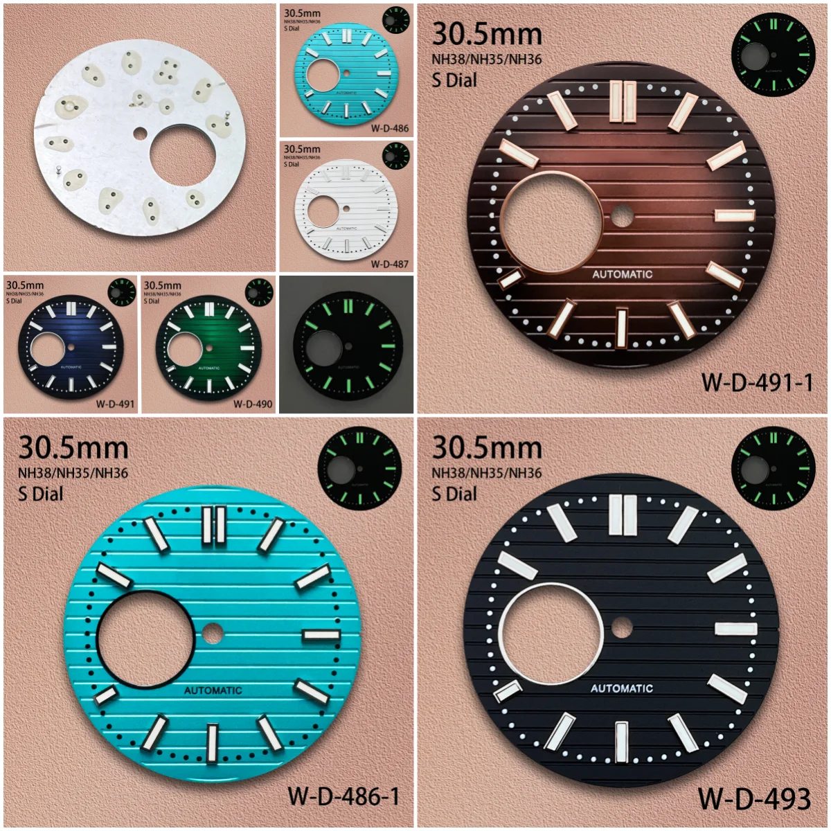

S Logo 30.5mm Hollow Out Dial Fit NH38 Movement High Quality Watch Modification Accessories With Green Luminous