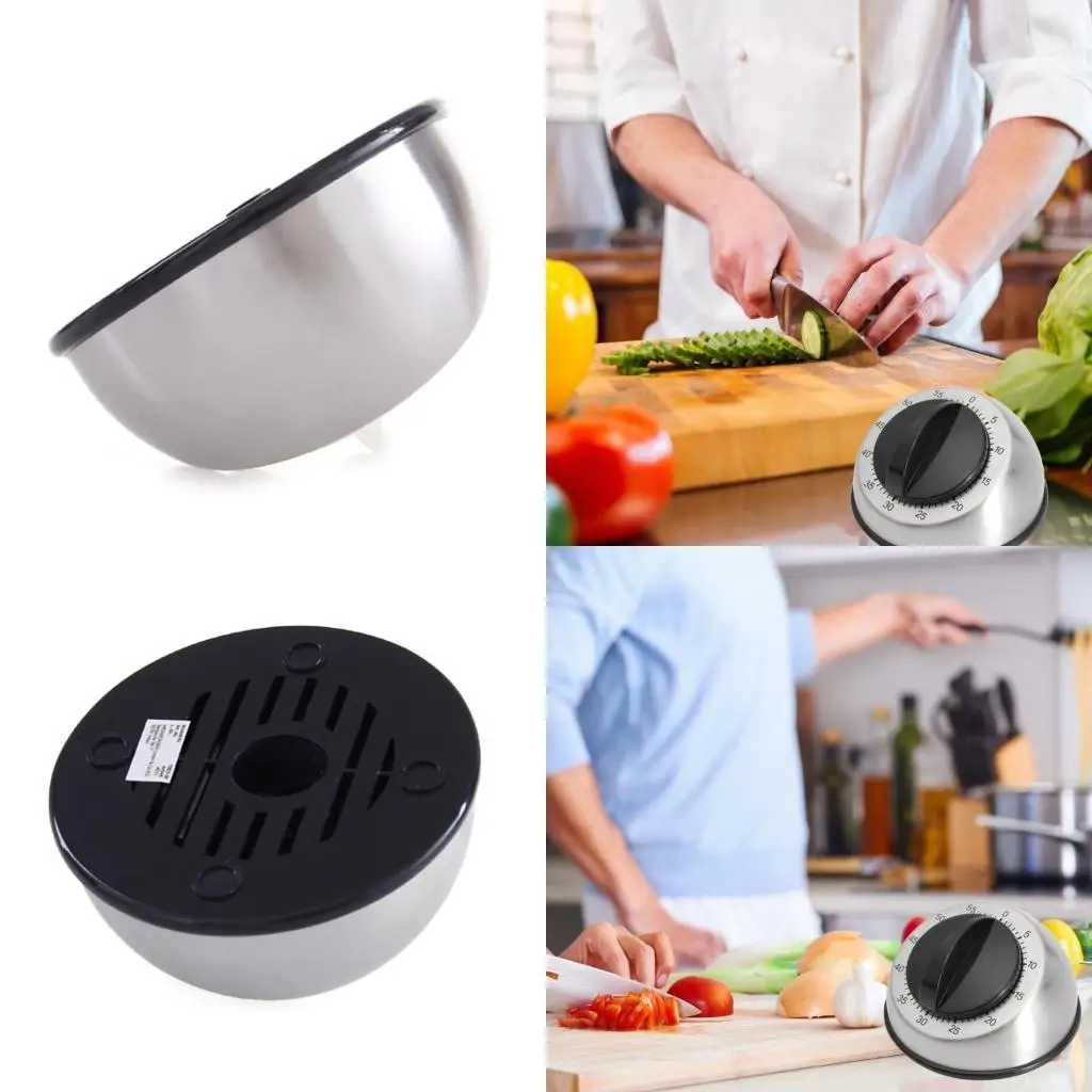 

R9UF Kitchen Timer Stainless Steel Round 60 minutes Mechanical Alarm Clock