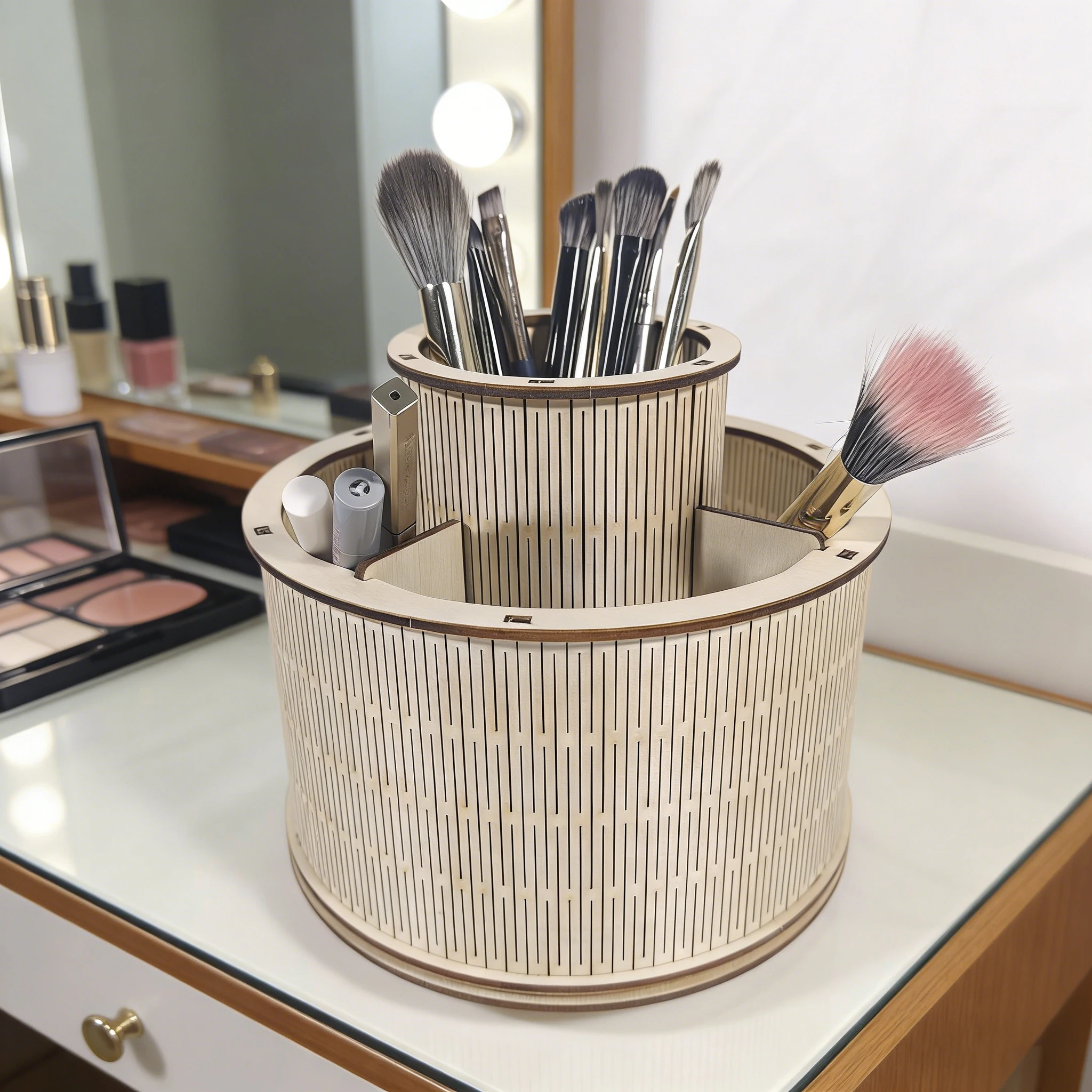 

3D DIY Винтажный деревянный органайзер-пазл для кистей для макияжа, 1 шт., 360 элементов ° Вращающаяся модель ручной работы, идеальный подарок на дни рождения, Пасху