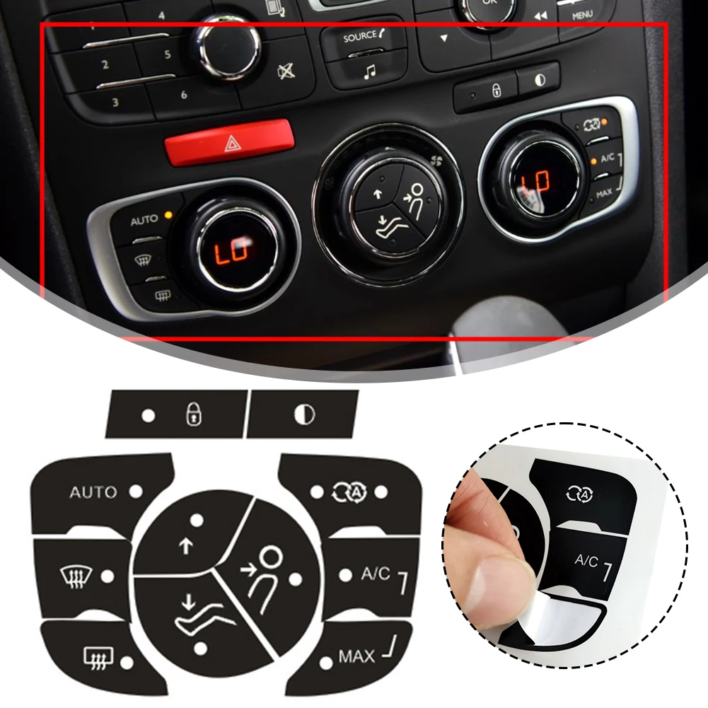 

A C Button Stickers Button Decal Stickers Car Interior Repair Black Overlay Firm Adhesion High Quality Material