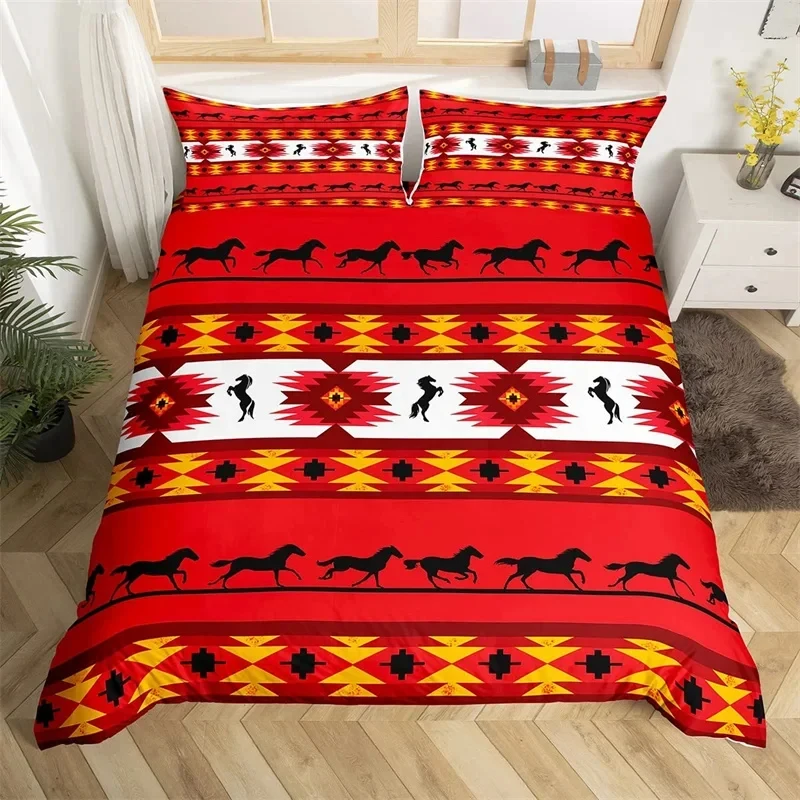 

Exotic Horse Duvet Cover Set Queen African Tribal Arrow Western Animal Comforter Cover Microfiber Aztec Farm Animals Bedding Set