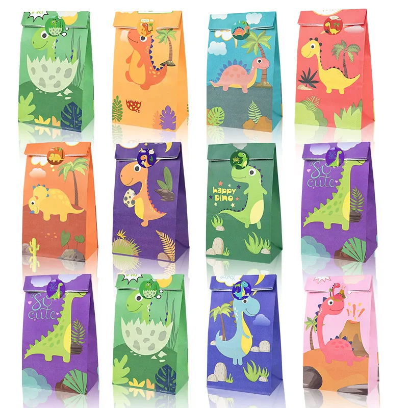 

12Pcs Dinosaur Birthday Party Gift Bags Paper Biscuit Candy Packing Bag Kids Boy Birthday Party Decorations Jungle Baby Shower