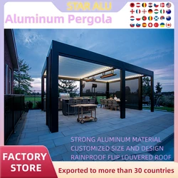 Bioclimatic Aluminum Pergola customized size Outdoor Beach Swimming Pool Gazebos With Electric Screen Set Louvered Pergola