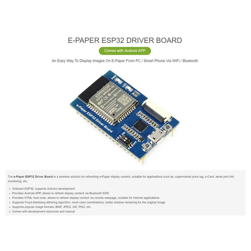 Waveshare-Universal E-Paper Driver Board com Wi-Fi e Bluetooth, SoC ESP32, Onboard, suporta vários painéis SPI E-Paper Raw