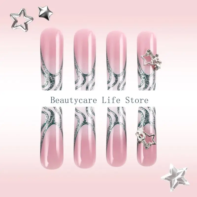 652C 24 pezzi ballerinas False Star Star Artificiale chiodo artificiale unghie Glittering Pressa unghie con